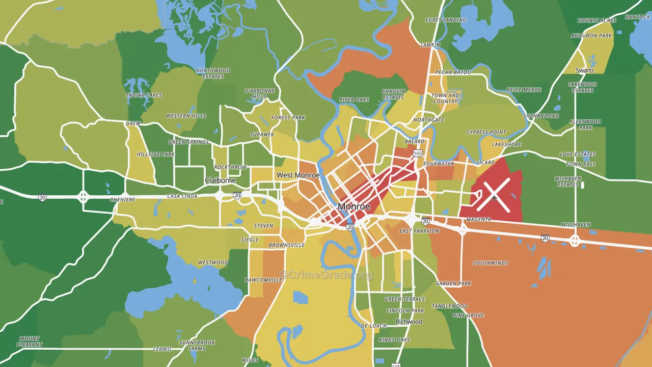 Ouachita Parish, LA Map of Drug-Related Crime Rates