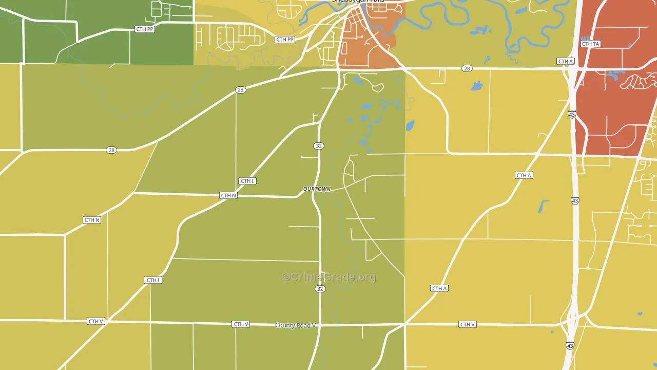 Ourtown, WI Map of Drug-Related Crime Rates