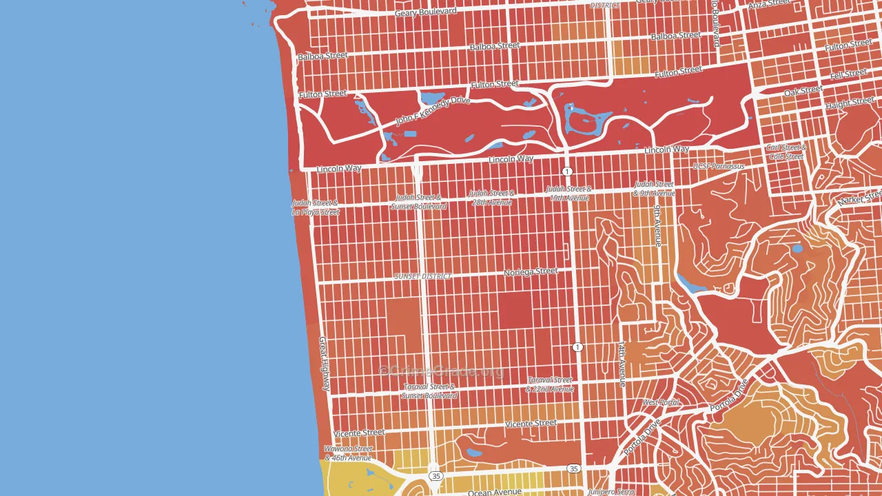 Outer Sunset, San Francisco, CA Map of Drug-Related Crime Rates