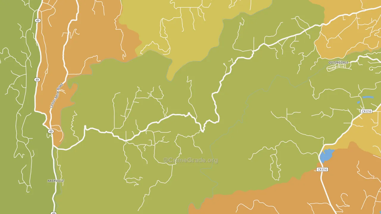Outingdale, CA Map of Drug-Related Crime Rates