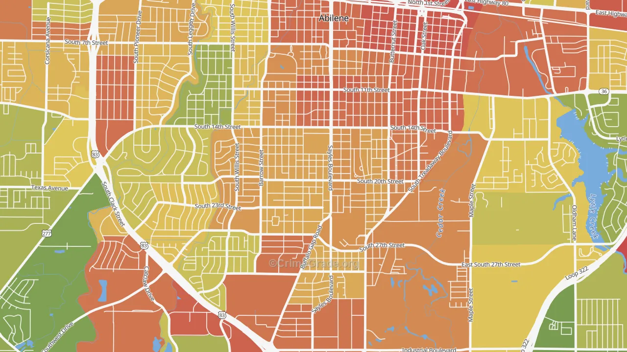 Over Place Area, Abilene, TX Map of Drug-Related Crime Rates