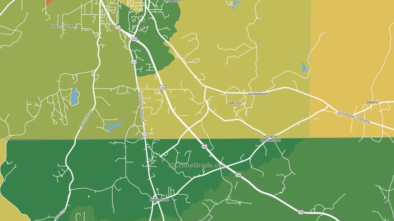 Overbrook, AL Map of Drug-Related Crime Rates