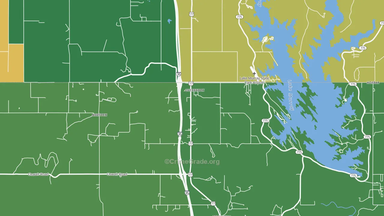 Overbrook, OK Map of Drug-Related Crime Rates