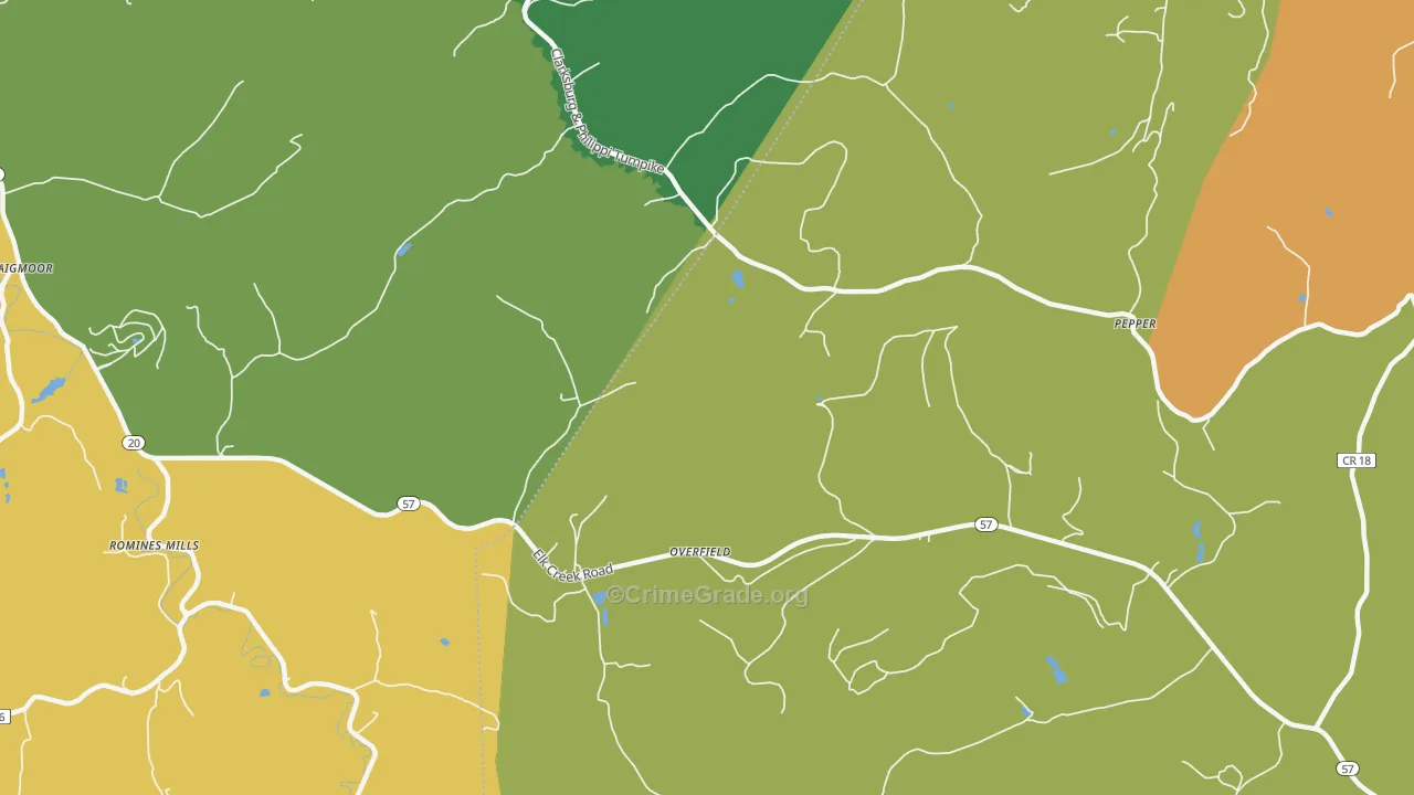 Overfield, WV Map of Drug-Related Crime Rates