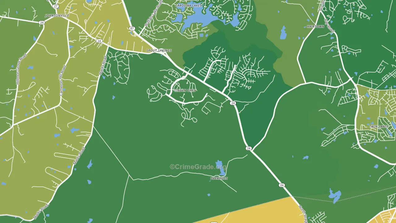 Overhills, NC Map of Drug-Related Crime Rates