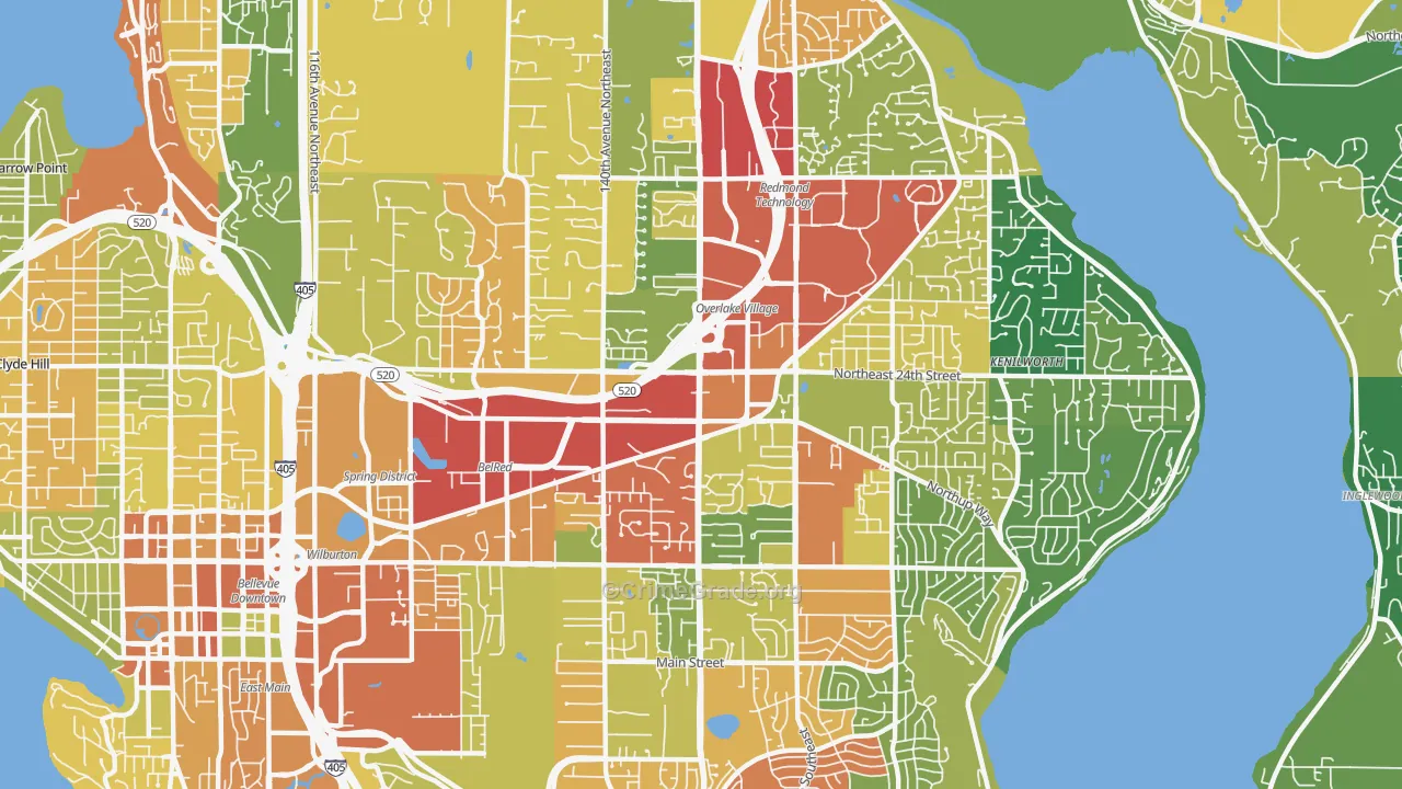 Overlake, Bellevue, WA Map of Drug-Related Crime Rates