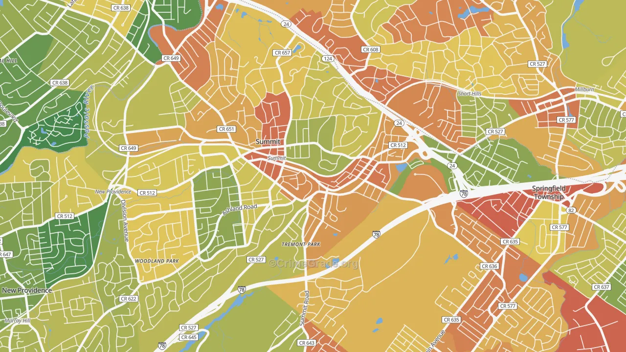 Overlook, Summit, NJ Map of Drug-Related Crime Rates