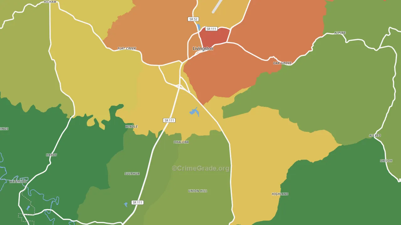 Overton County, TN Map of Drug-Related Crime Rates