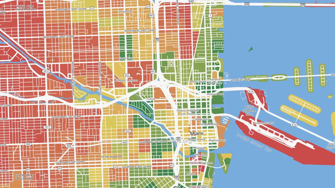 Overtown, Miami, FL Map of Drug-Related Crime Rates
