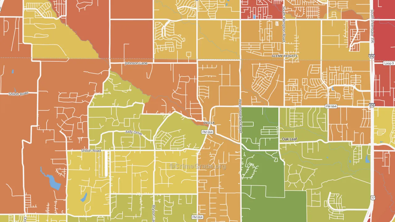 Ovilla, TX Map of Drug-Related Crime Rates