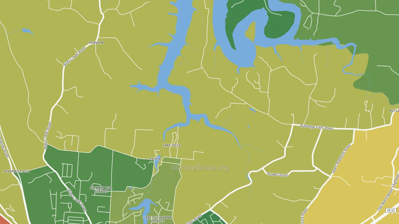 Ovoca, TN Map of Drug-Related Crime Rates