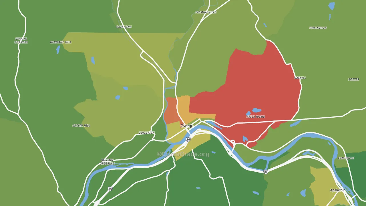Owego, NY Map of Drug-Related Crime Rates