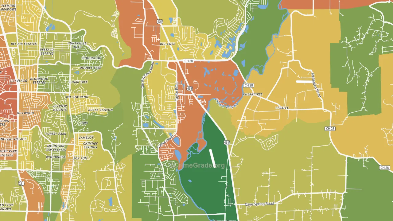 Owens Cross Roads, AL Map of Drug-Related Crime Rates
