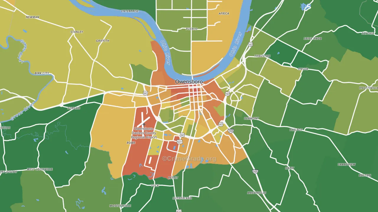Owensboro, KY Map of Drug-Related Crime Rates