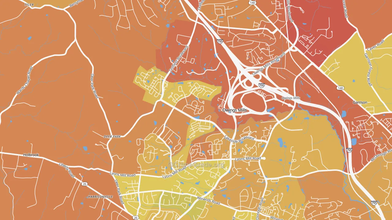 Owings Mills New Town, Owings Mills, MD Map of Drug-Related Crime Rates