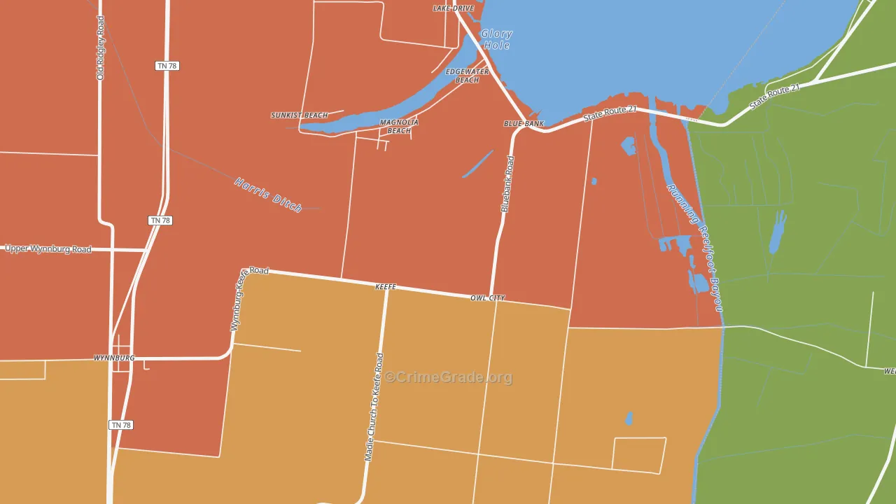 Owl City, TN Map of Drug-Related Crime Rates