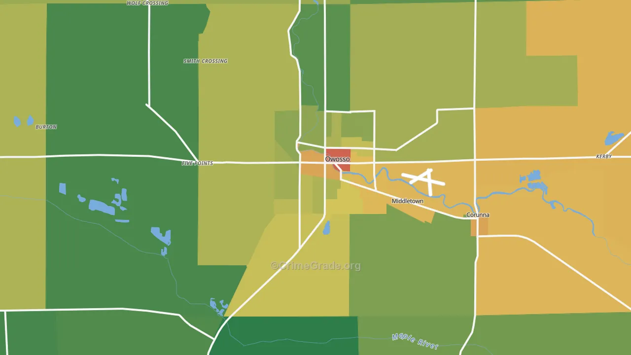 Owosso, MI Map of Drug-Related Crime Rates