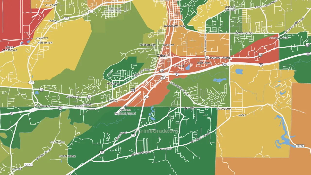 Oxford, AL Map of Drug-Related Crime Rates