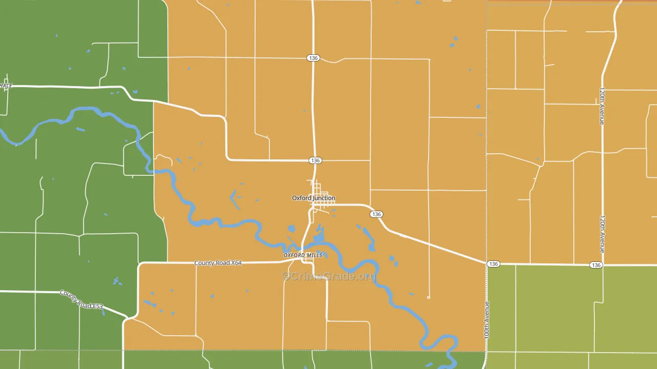 Oxford Junction, IA Map of Drug-Related Crime Rates