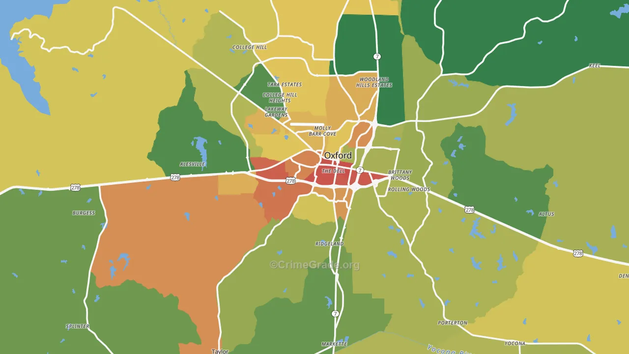 Oxford, MS Map of Drug-Related Crime Rates