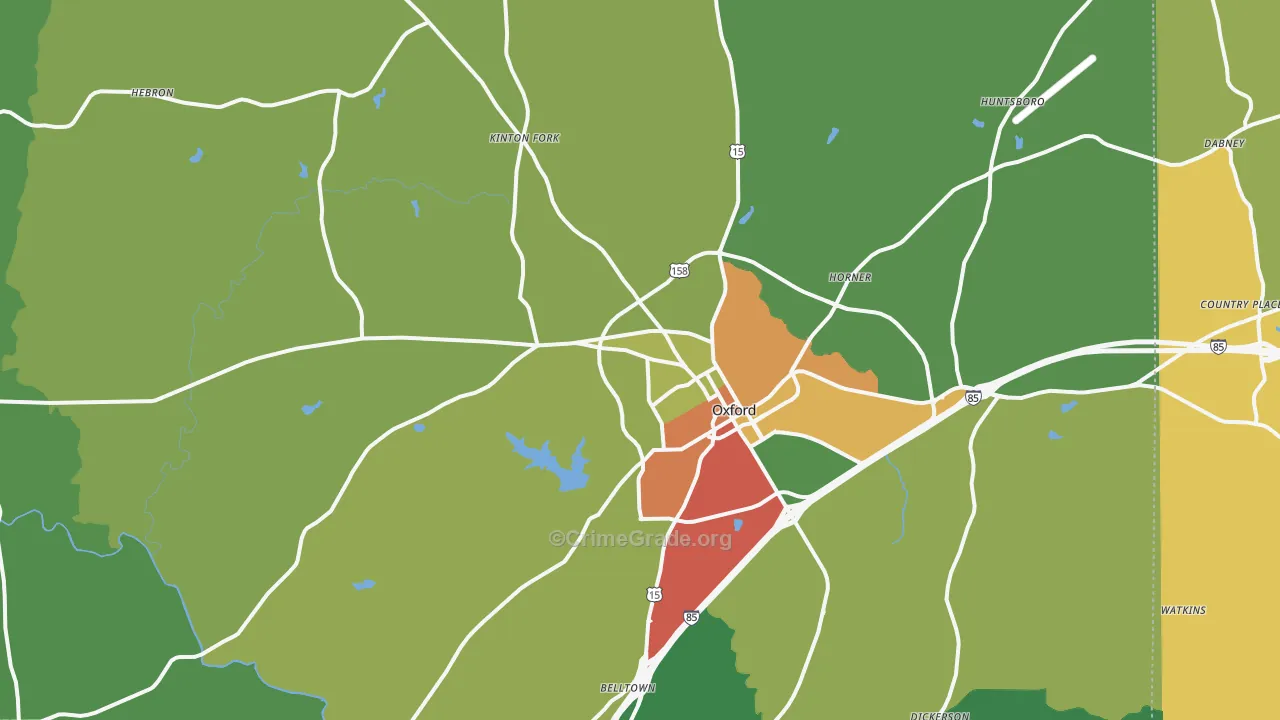 Oxford, NC Map of Drug-Related Crime Rates