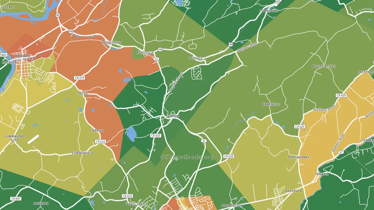 Oxford, NJ Map of Drug-Related Crime Rates