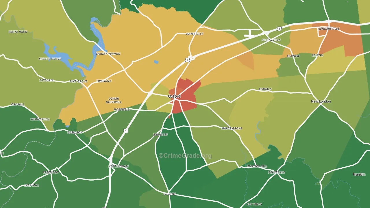Oxford, PA Map of Drug-Related Crime Rates