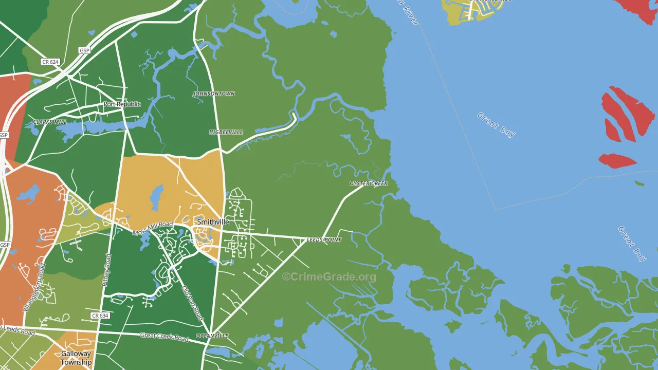 Oyster Creek, NJ Map of Drug-Related Crime Rates
