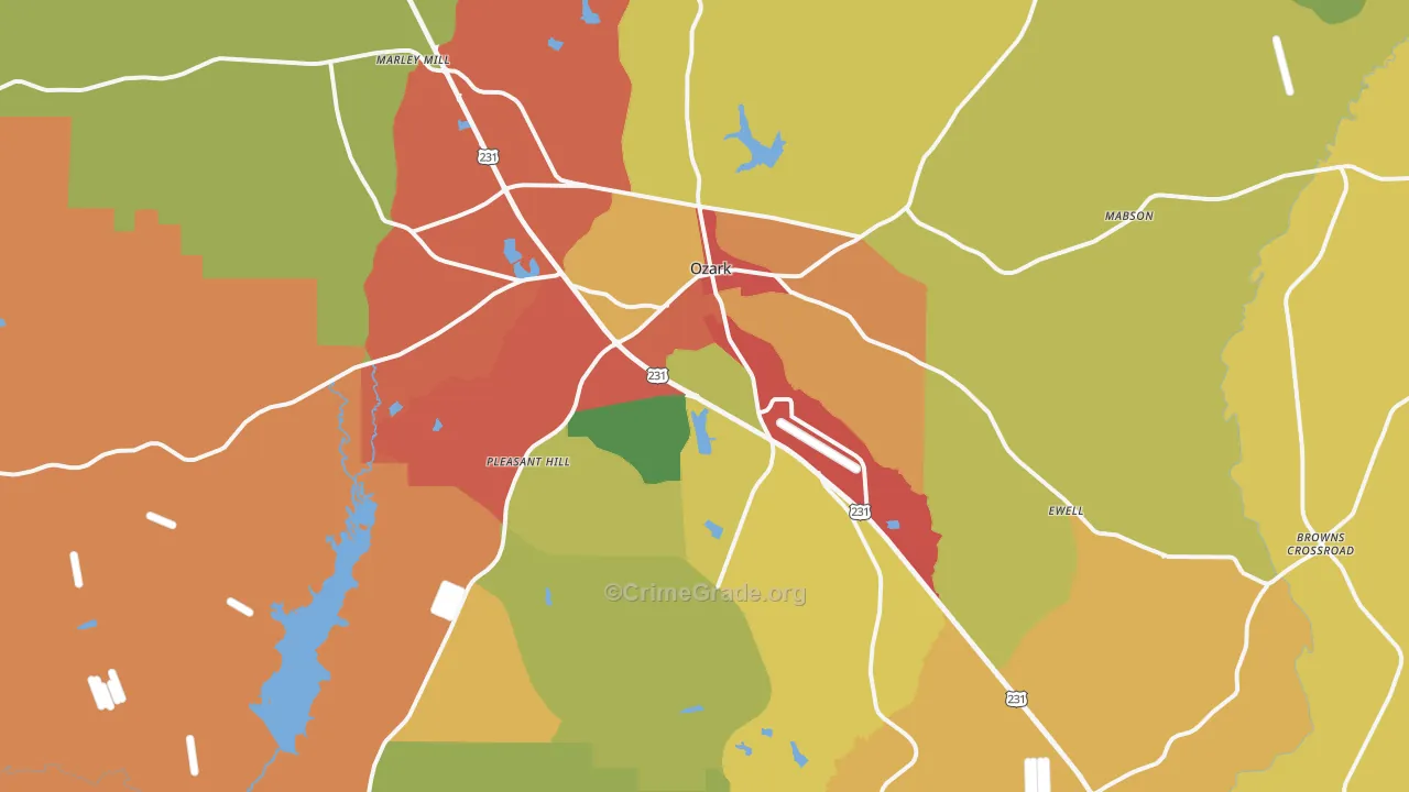 Ozark, AL Map of Drug-Related Crime Rates