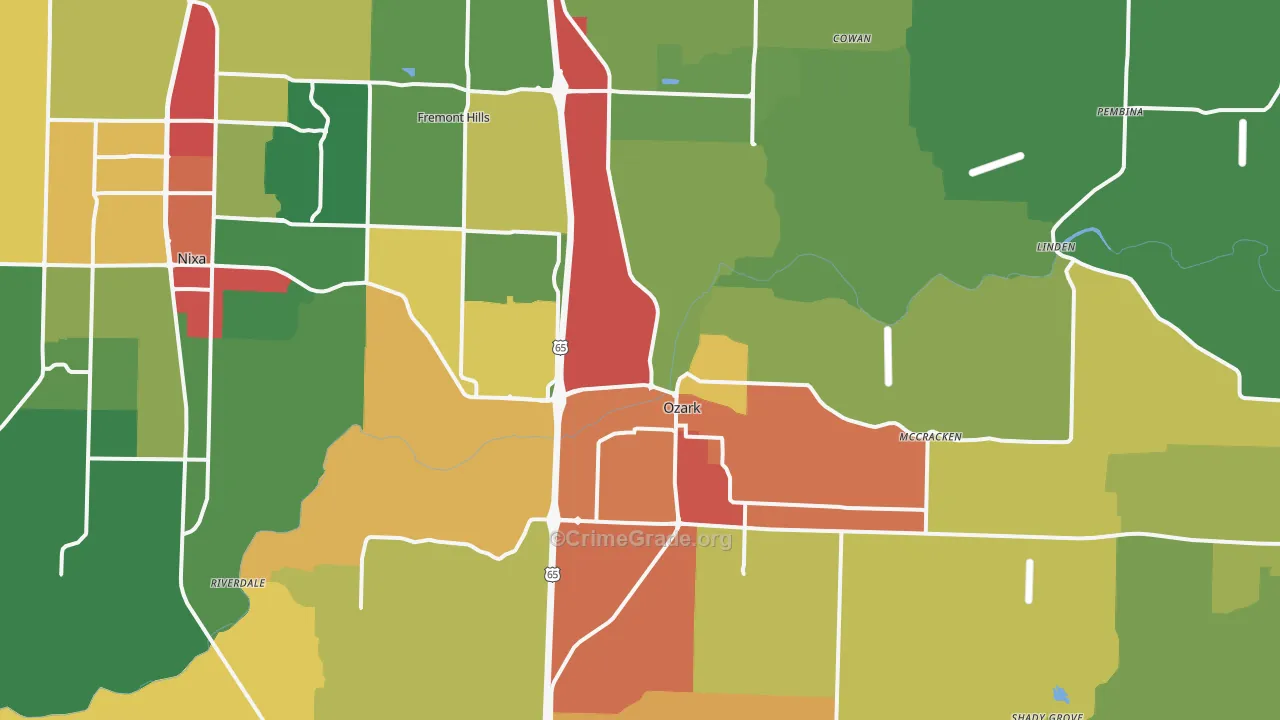 Ozark, MO Map of Drug-Related Crime Rates