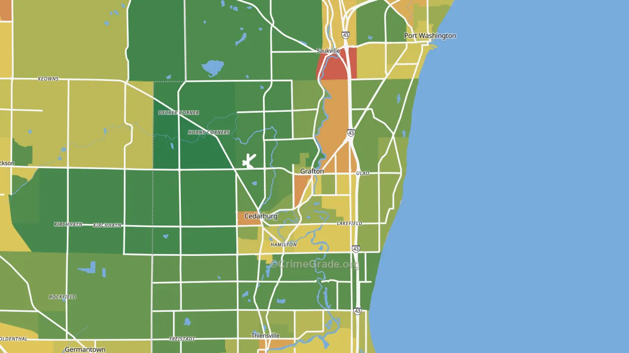 Ozaukee County, WI Map of Drug-Related Crime Rates