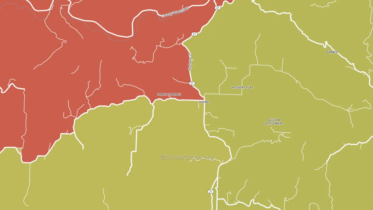 Ozone, AR Map of Drug-Related Crime Rates