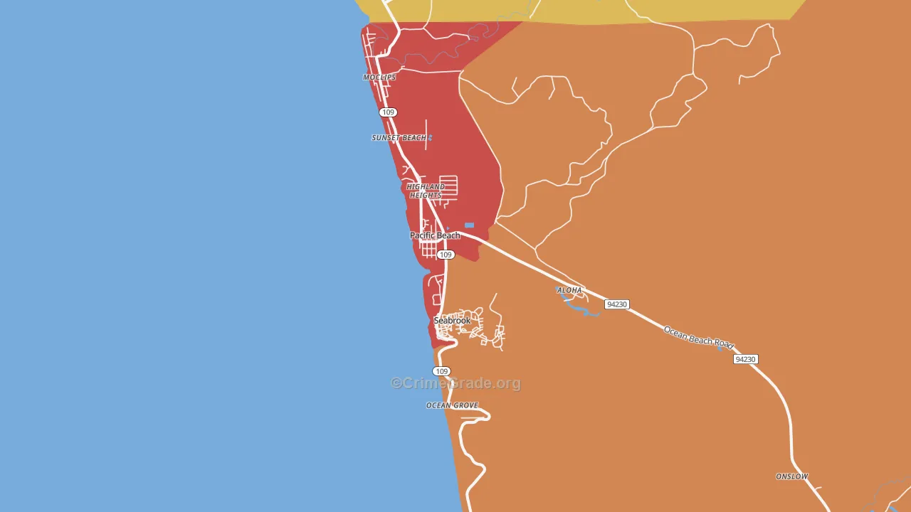 Pacific Beach, WA Map of Drug-Related Crime Rates