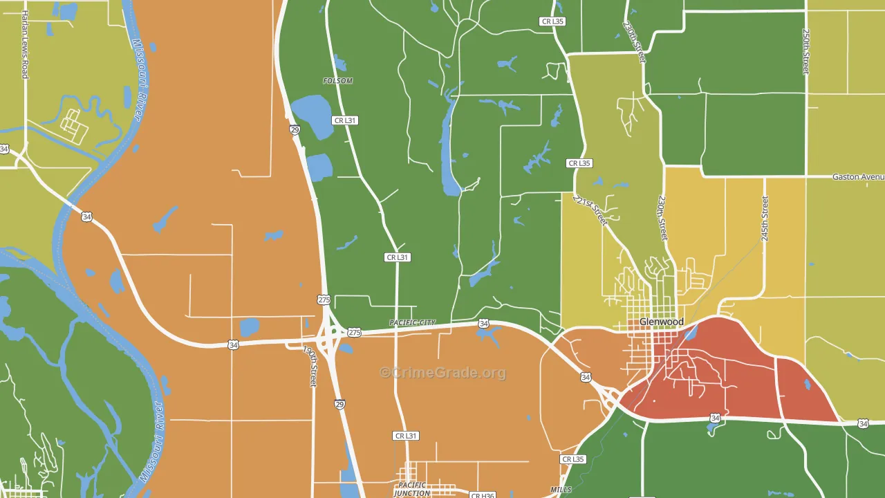 Pacific Junction, IA Map of Drug-Related Crime Rates