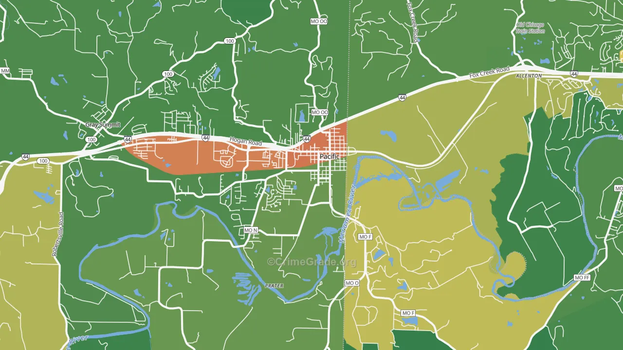 Pacific, MO Map of Drug-Related Crime Rates
