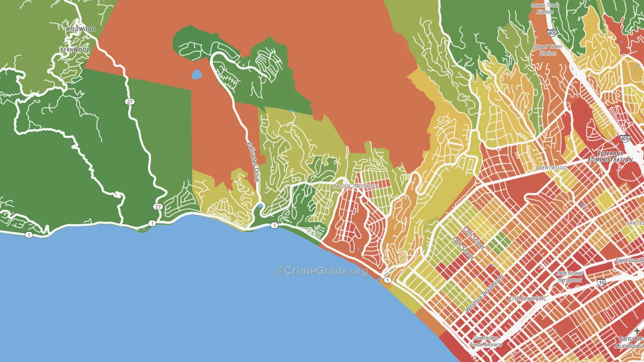 Pacific Palisades, CA Map of Drug-Related Crime Rates
