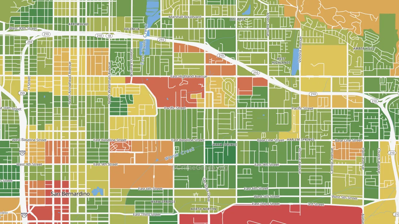 Pacific-Riverside, San Bernardino, CA Map of Drug-Related Crime Rates
