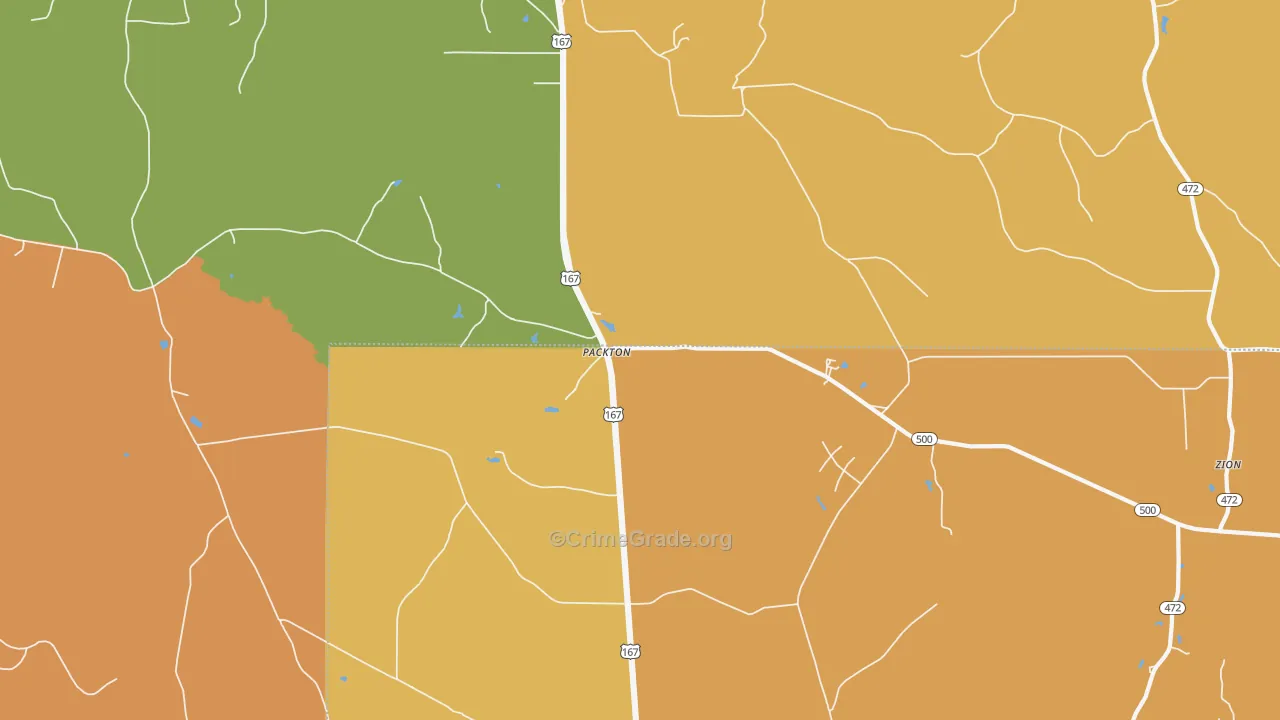 Packton, LA Map of Drug-Related Crime Rates