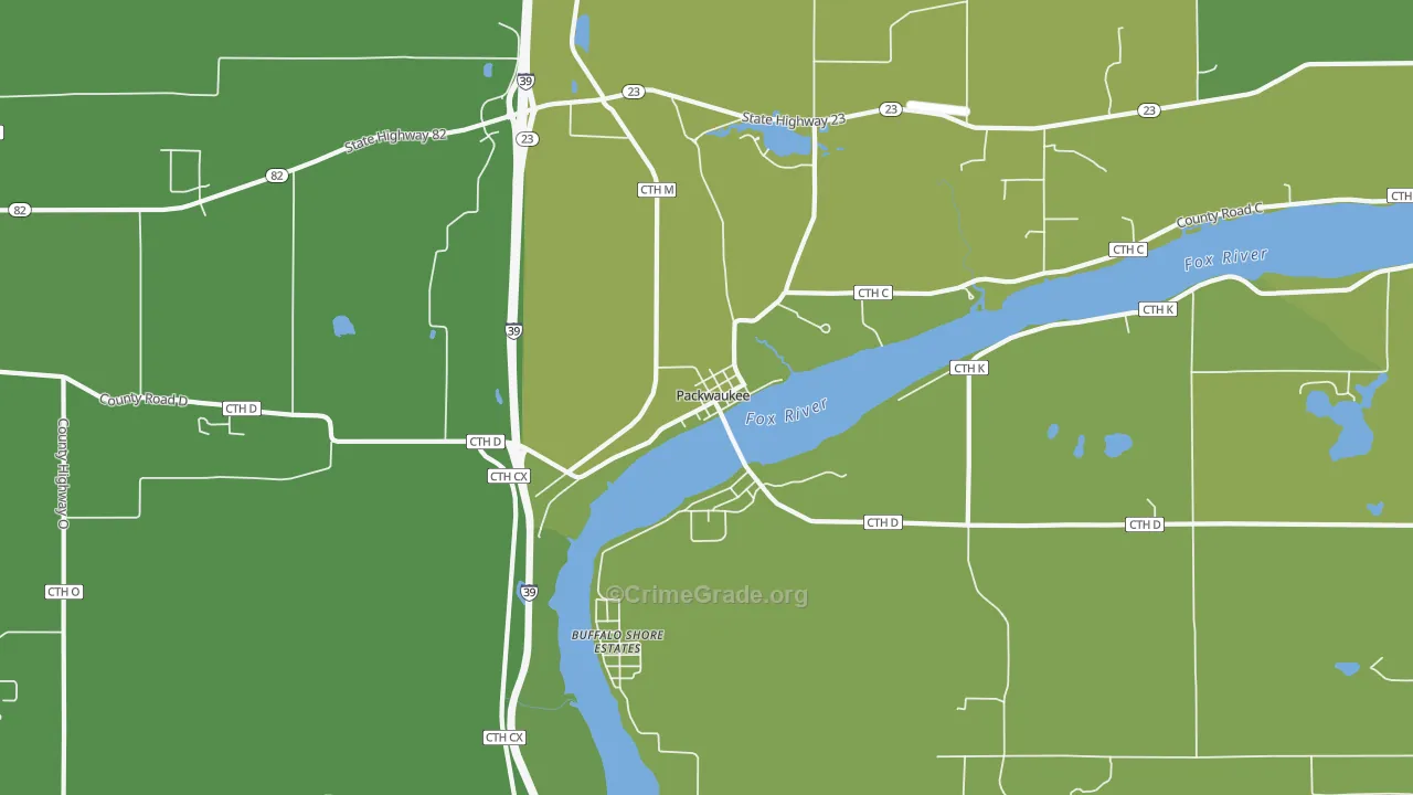 Packwaukee, WI Map of Drug-Related Crime Rates