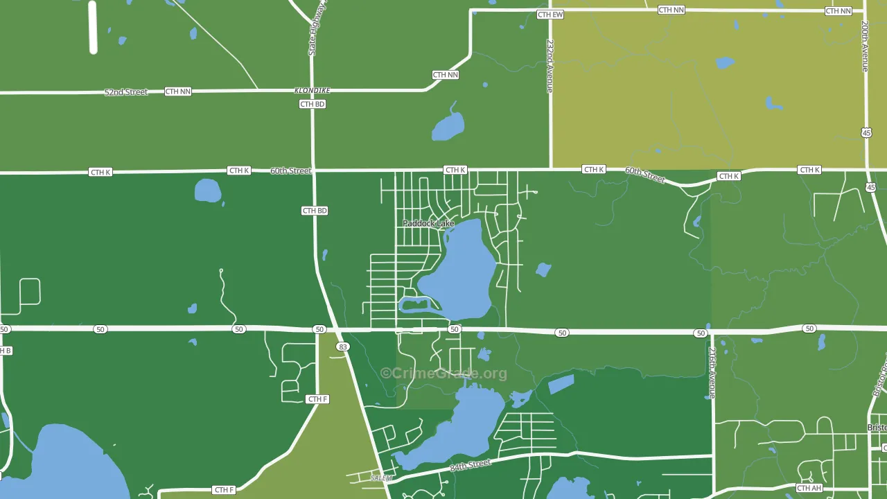 Paddock Lake, WI Map of Drug-Related Crime Rates