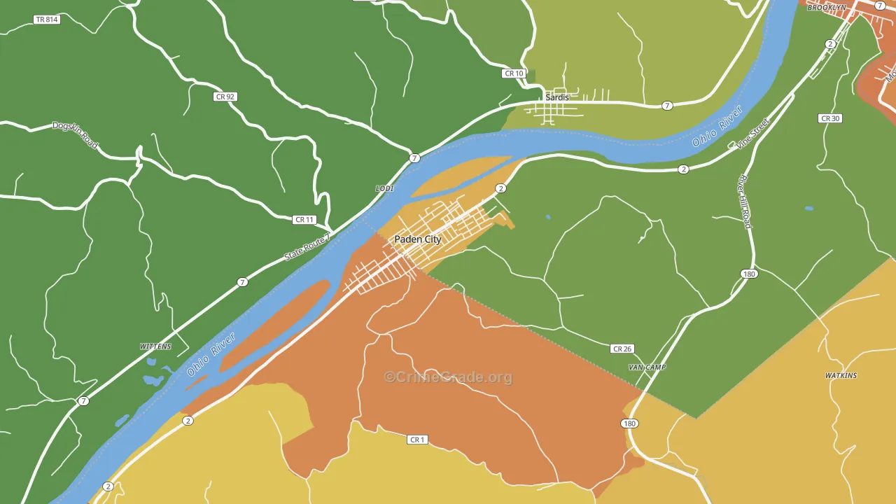 Paden City, WV Map of Drug-Related Crime Rates