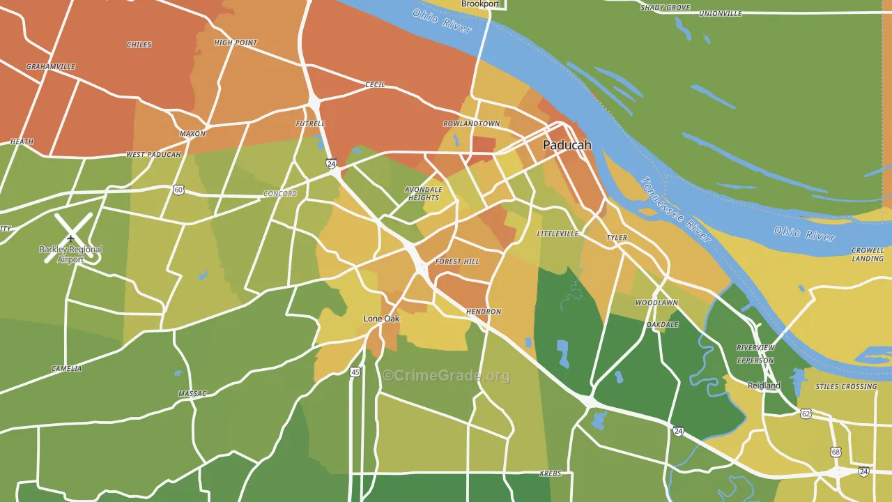 Paducah, KY Map of Drug-Related Crime Rates