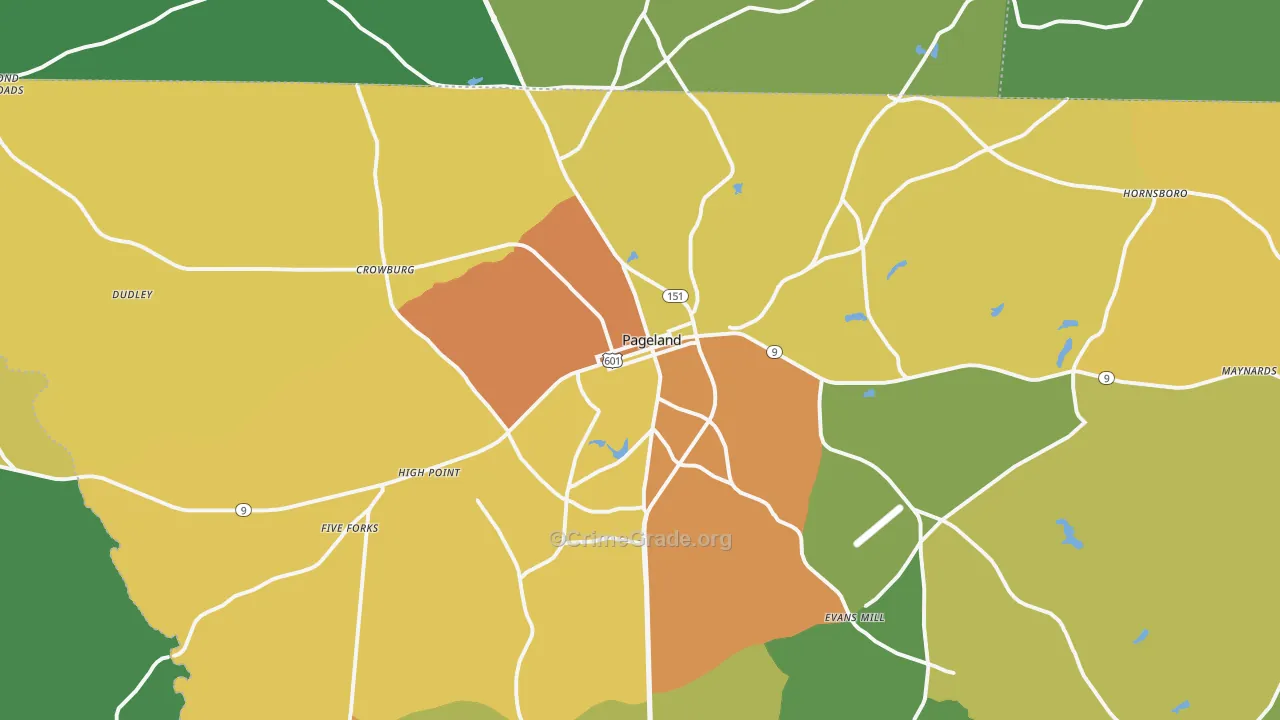 Pageland, SC Map of Drug-Related Crime Rates