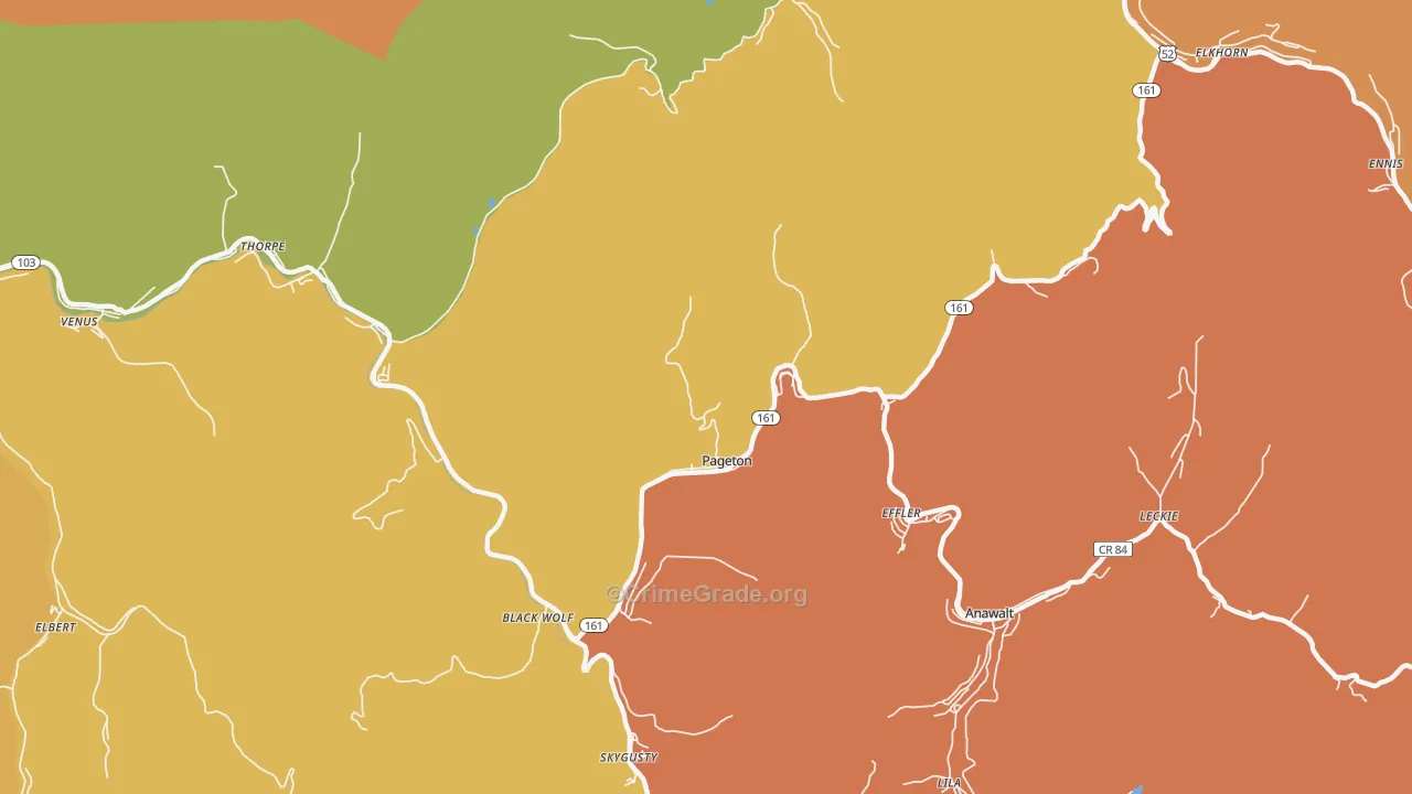 Pageton, WV Map of Drug-Related Crime Rates