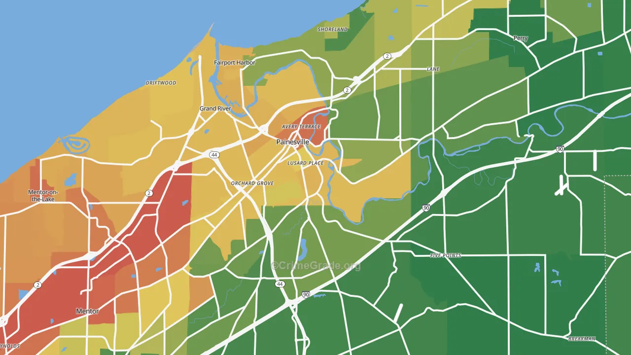 Painesville, OH Map of Drug-Related Crime Rates