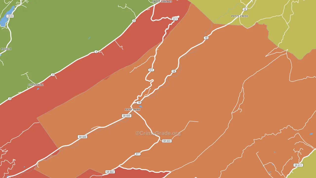 Paint Bank, VA Map of Drug-Related Crime Rates