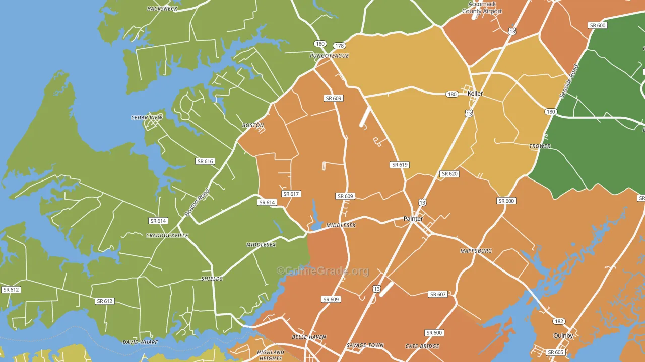 Painter, VA Map of Drug-Related Crime Rates