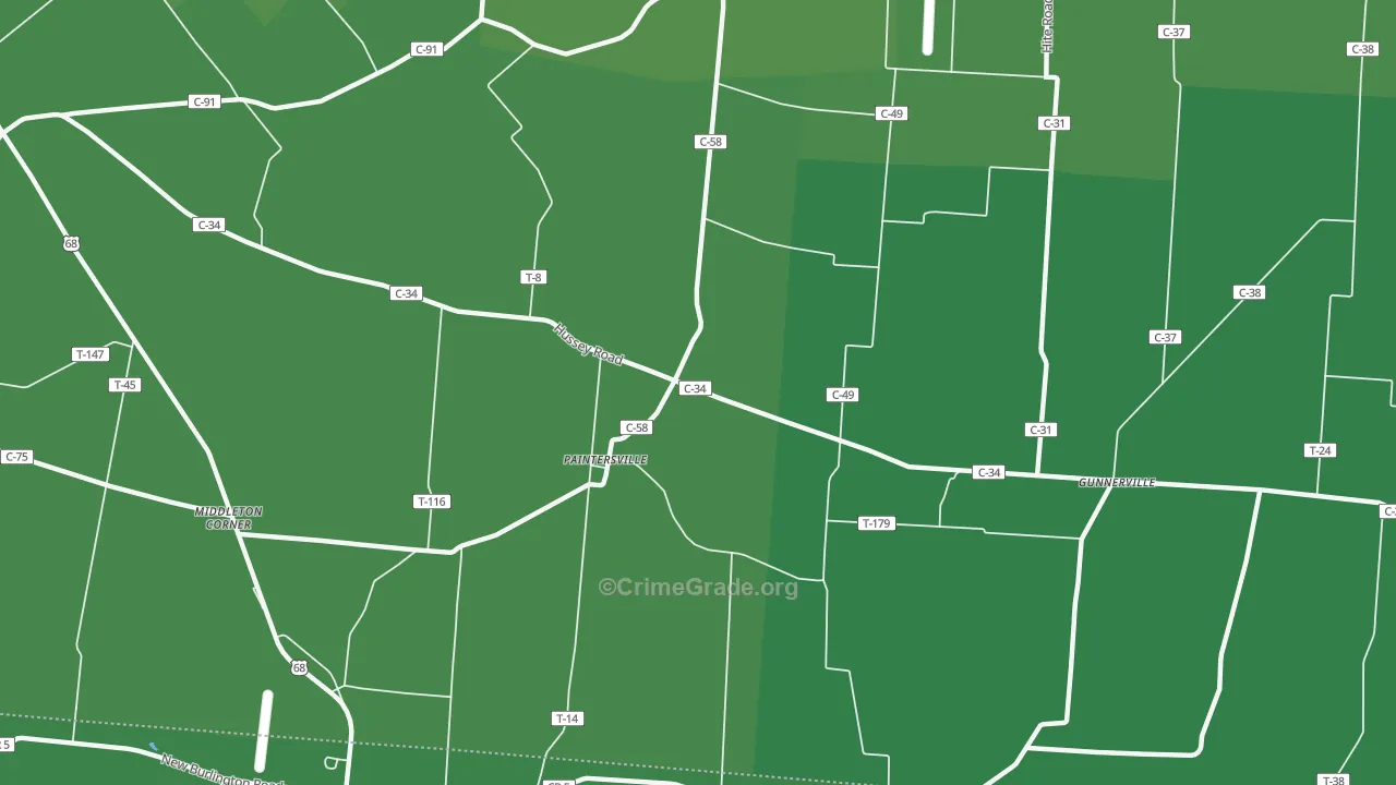 Paintersville, OH Map of Drug-Related Crime Rates