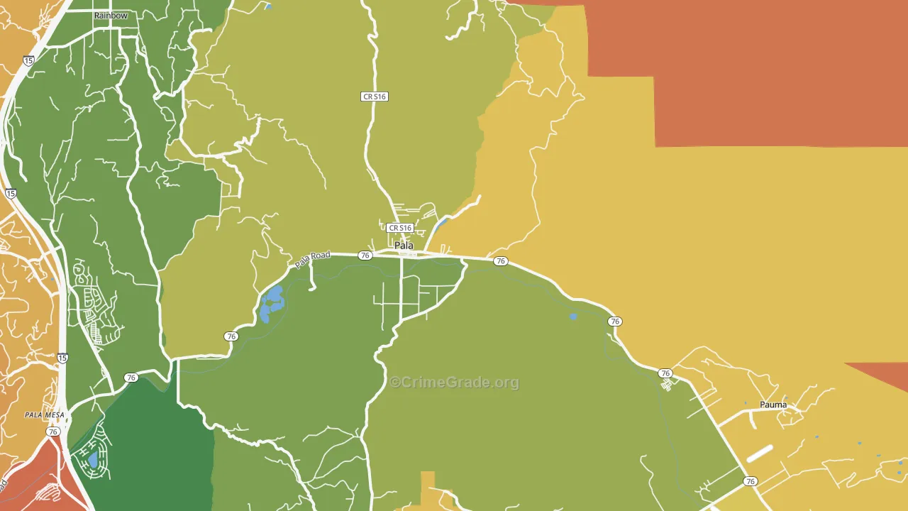 Pala, CA Map of Drug-Related Crime Rates