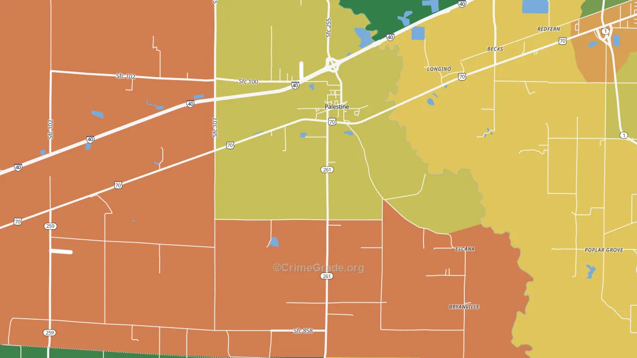 Palestine, AR Map of Drug-Related Crime Rates